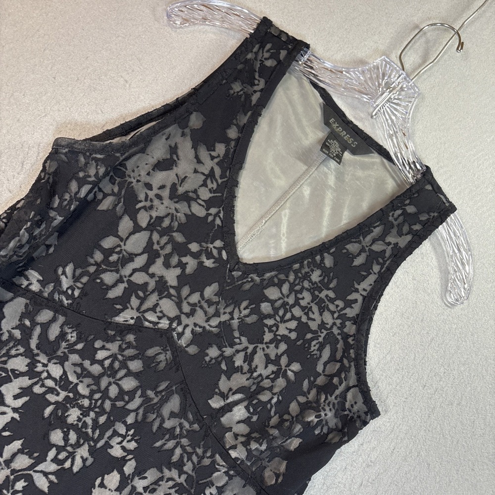 Express Floral Lace Maxi Dress Black/Gray Lined Women's Size‎ 7/8 Boho Y2K